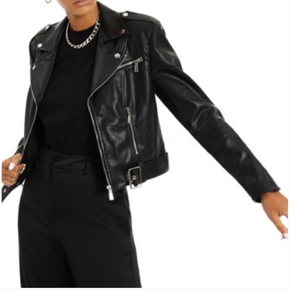 Danielle Bernstein Womens Faux-Leather Moto Motorcycle Jacket, Black, XL - Picture 2 of 13